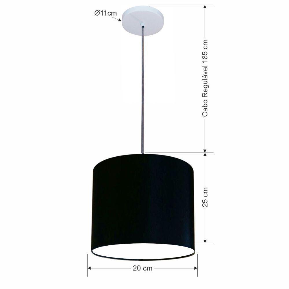 Lustre Luminária Pendente Vivare Free Lux Pe-4106br Cúpula Em Tecido 20x25cm Preta Canopla Branca E Fio Cristal - 2