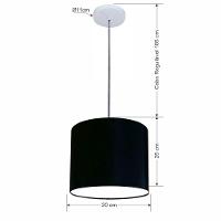 Lustre Luminária Pendente Vivare Free Lux Pe-4106br Cúpula Em Tecido 20x25cm Preta Canopla Branca E Fio Cristal - 2