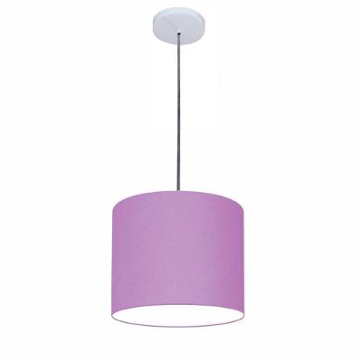 Lustre Luminária Pendente Vivare Free Lux Pe-4106br Cúpula Em Tecido 20x25cm Lilás Canopla Branca E Fio Cristal