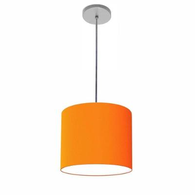 Lustre Luminária Pendente Vivare Free Lux Pe-4106cz Cúpula Em Tecido 20x25cm Laranja Canopla Cinza E Fio Cristal