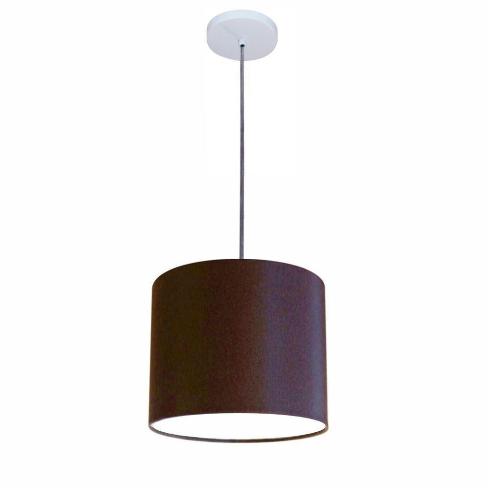 Lustre Luminária Pendente Vivare Free Lux Pe-4106br Cúpula Em Tecido 20x25cm Café Canopla Branca E Fio Cristal - 1
