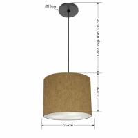 Lustre Luminária Pendente Vivare Free Lux Pe-4107pr Cúpula Em Tecido 25x20cm Cáqui Canopla Preta E Fio Preto - 2