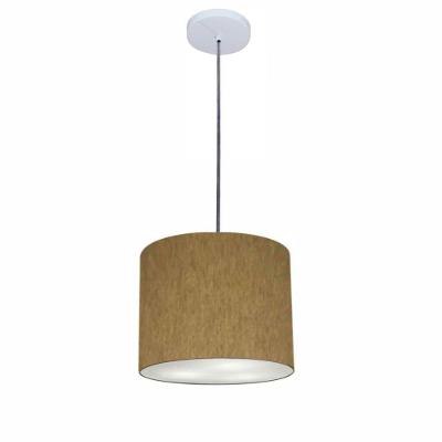 Lustre Luminária Pendente Vivare Free Lux Pe-4107br Cúpula Em Tecido 25x20cm Cáqui Canopla Branca E Fio Cristal