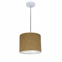 Lustre Luminária Pendente Vivare Free Lux Pe-4107br Cúpula Em Tecido 25x20cm Cáqui Canopla Branca E Fio Cristal - 1