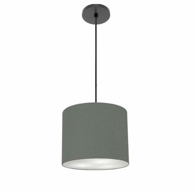 Lustre Luminária Pendente Vivare Free Lux Pe-4107pr Cúpula Em Tecido 25x20cm Cinza-escuro Canopla Preta E Fio Preto