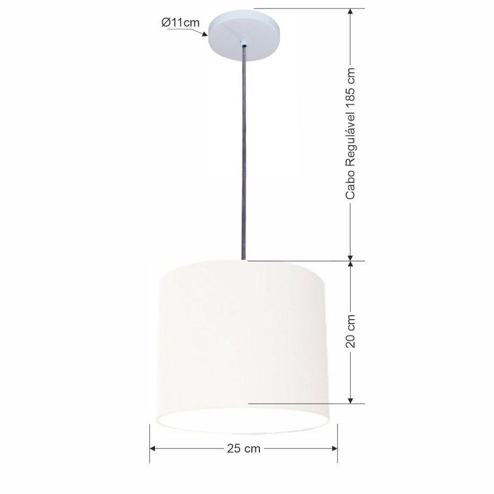 Lustre Luminária Pendente Vivare Free Lux Pe-4107br Cúpula Em Tecido 25x20cm Branca Canopla Branca E Fio Cristal - 2