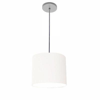 Lustre Luminária Pendente Vivare Free Lux Pe-4107cz Cúpula Em Tecido 25x20cm Branca Canopla Cinza E Fio Cristal