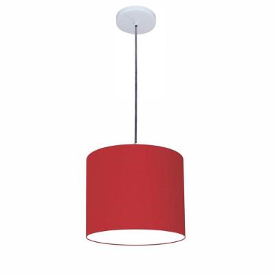 Lustre Luminária Pendente Vivare Free Lux Pe-4107br Cúpula Em Tecido 25x20cm Bordo Canopla Branca E Fio Cristal