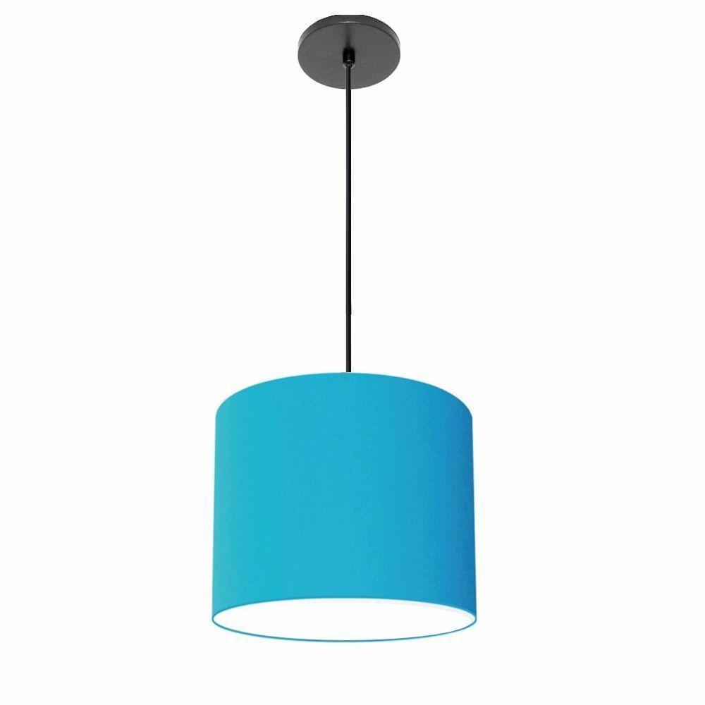 Lustre Luminária Pendente Vivare Free Lux Pe-4107pr Cúpula Em Tecido 25x20cm Azul-turquesa Canopla Preta E Fio Preto - 1