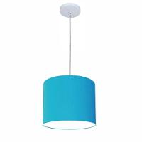 Lustre Luminária Pendente Vivare Free Lux Pe-4107br Cúpula Em Tecido 25x20cm Azul-turquesa Canopla Branca E Fio Cristal - 1