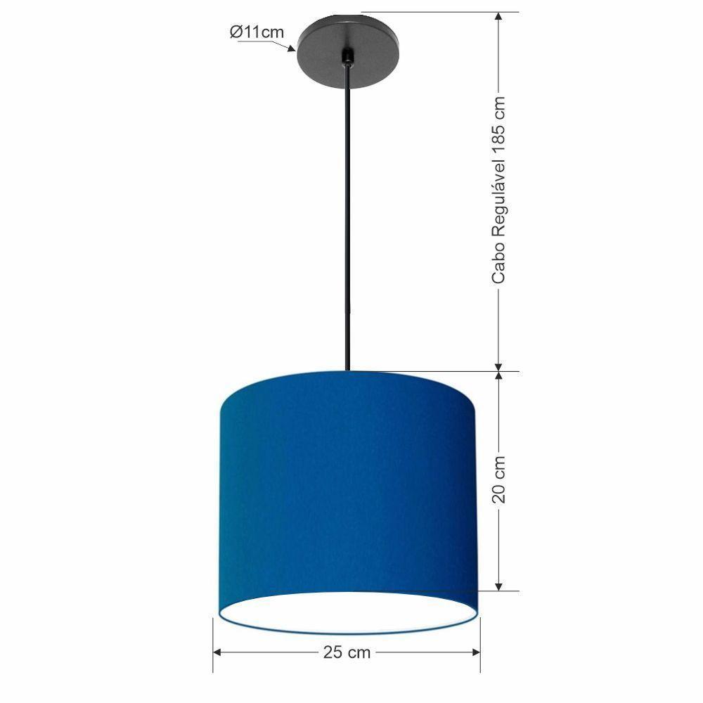 Lustre Luminária Pendente Vivare Free Lux Pe-4107pr Cúpula Em Tecido 25x20cm Azul-marinho Canopla Preta E Fio Preto - 2