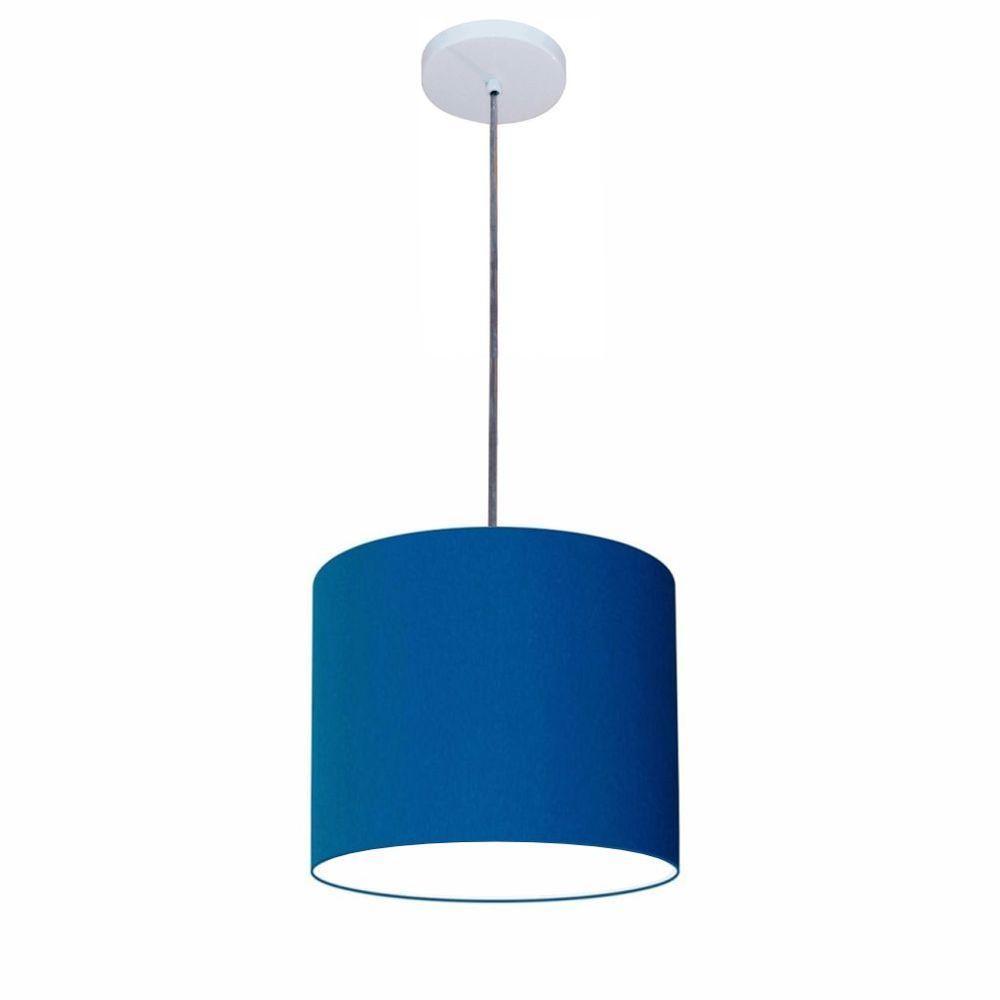 Lustre Luminária Pendente Vivare Free Lux Pe-4107br Cúpula Em Tecido 25x20cm Azul-marinho Canopla Branca E Fio Cristal - 1