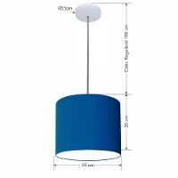 Lustre Luminária Pendente Vivare Free Lux Pe-4107br Cúpula Em Tecido 25x20cm Azul-marinho Canopla Branca E Fio Cristal - 2