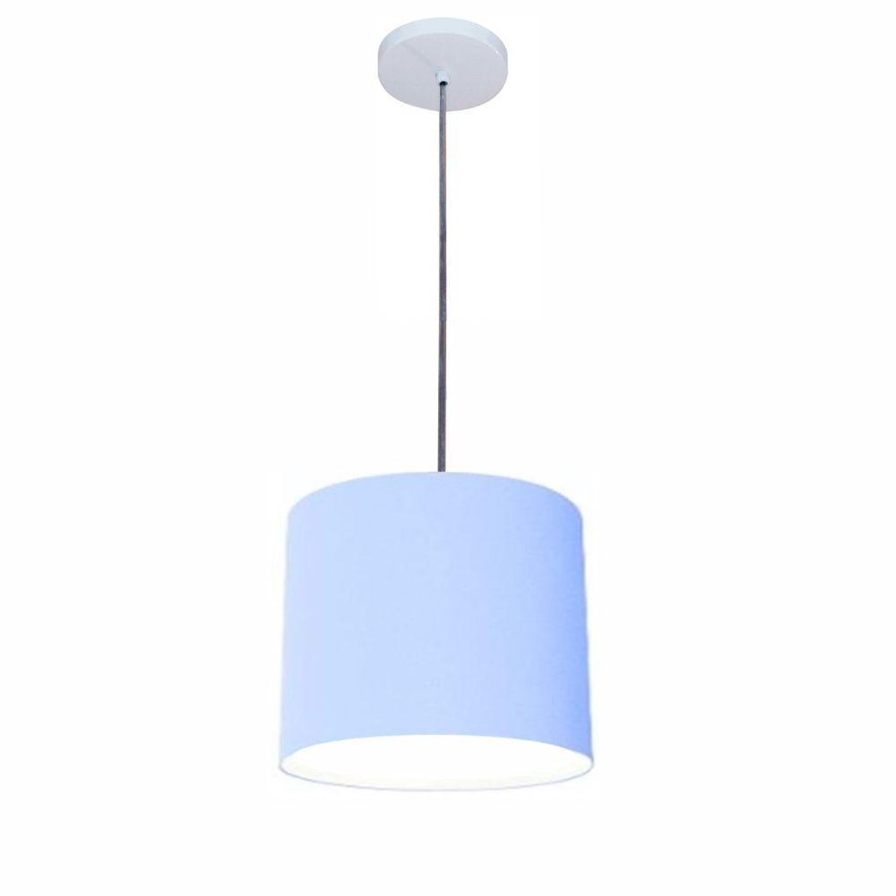 Lustre Luminária Pendente Vivare Free Lux Pe-4107br Cúpula Em Tecido 25x20cm Azul-bebê Canopla Branca E Fio Cristal - 1