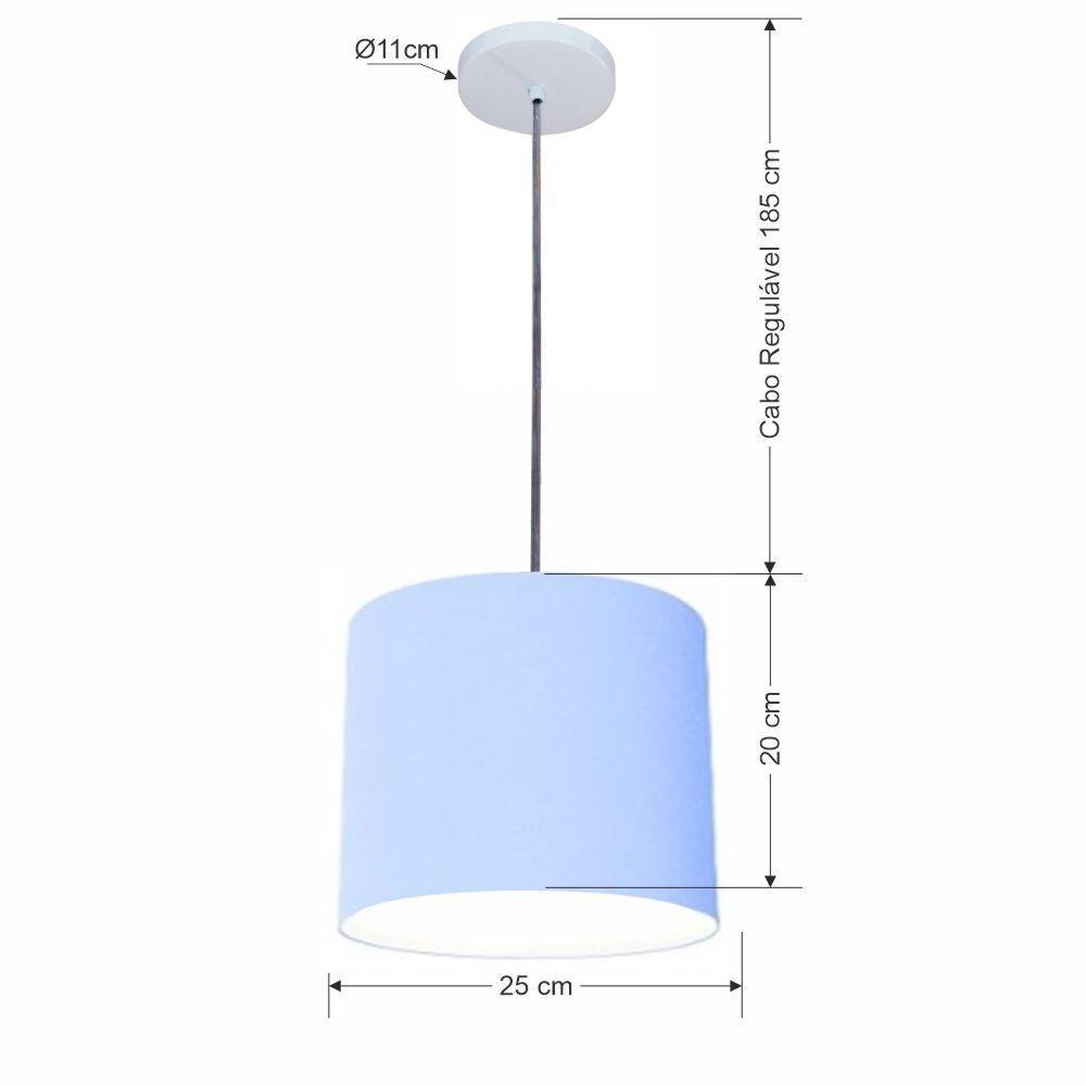 Lustre Luminária Pendente Vivare Free Lux Pe-4107br Cúpula Em Tecido 25x20cm Azul-bebê Canopla Branca E Fio Cristal - 2