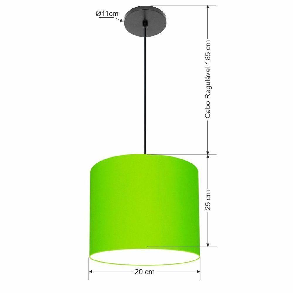 Lustre Luminária Pendente Vivare Free Lux Pe-4106pr Cúpula Em Tecido 20x25cm Verde-limão Canopla Preta E Fio Preto - 2