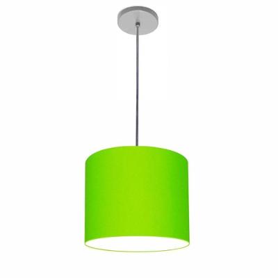 Lustre Luminária Pendente Vivare Free Lux Pe-4106cz Cúpula Em Tecido 20x25cm Verde-limão Canopla Cinza E Fio Cristal