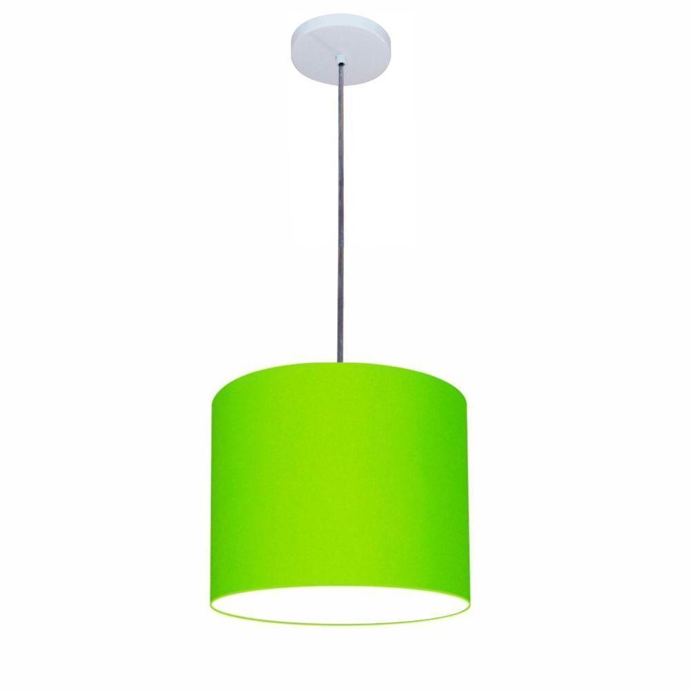 Lustre Luminária Pendente Vivare Free Lux Pe-4106br Cúpula Em Tecido 20x25cm Verde-limão Canopla Branca E Fio Cristal - 1