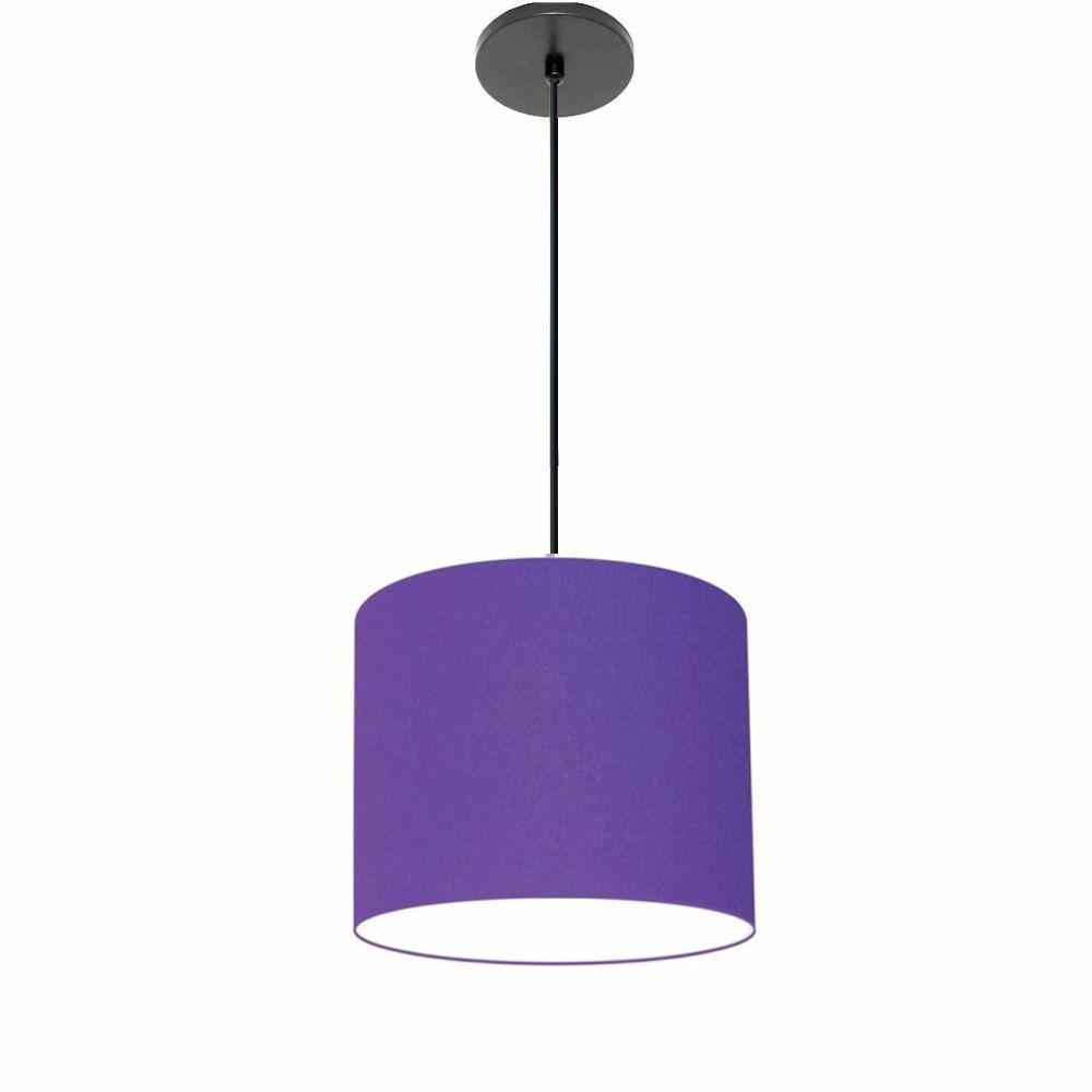 Lustre Luminária Pendente Vivare Free Lux Pe-4106pr Cúpula Em Tecido 20x25cm Roxo Canopla Preta E Fio Preto - 1
