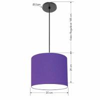 Lustre Luminária Pendente Vivare Free Lux Pe-4106pr Cúpula Em Tecido 20x25cm Roxo Canopla Preta E Fio Preto - 2