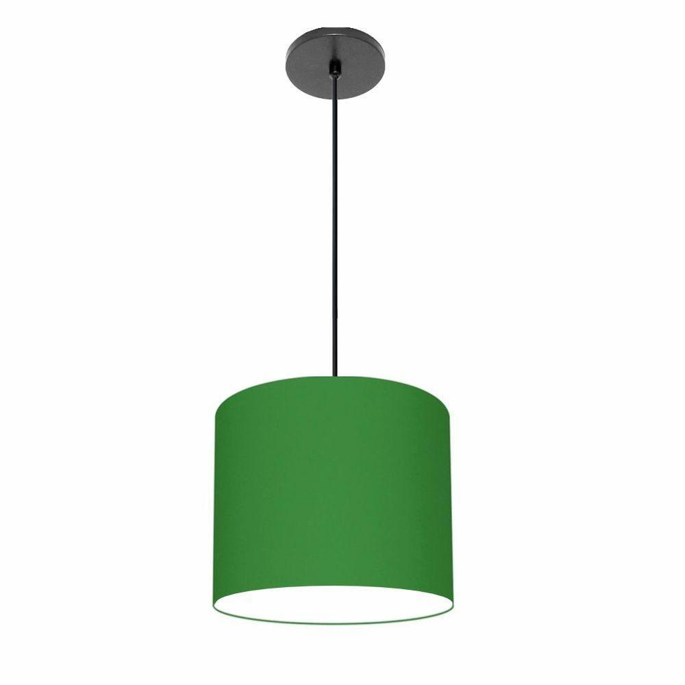 Lustre Luminária Pendente Vivare Free Lux Pe-4106pr Cúpula Em Tecido 20x25cm Verde-folha Canopla Preta E Fio Preto - 1