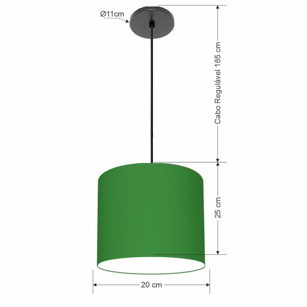 Lustre Luminária Pendente Vivare Free Lux Pe-4106pr Cúpula Em Tecido 20x25cm Verde-folha Canopla Preta E Fio Preto - 2