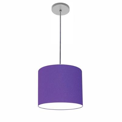 Lustre Luminária Pendente Vivare Free Lux Pe-4106cz Cúpula Em Tecido 20x25cm Roxo Canopla Cinza E Fio Cristal