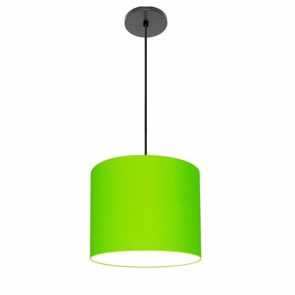 Lustre Luminária Pendente Vivare Free Lux Pe-4107pr Cúpula Em Tecido 25x20cm Verde-limão Canopla Preta E Fio Preto - 1