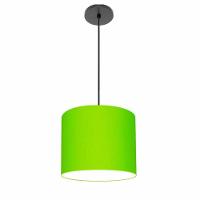 Lustre Luminária Pendente Vivare Free Lux Pe-4107pr Cúpula Em Tecido 25x20cm Verde-limão Canopla Preta E Fio Preto - 1