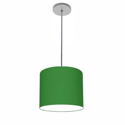 Lustre Luminária Pendente Vivare Free Lux Pe-4107cz Cúpula Em Tecido 25x20cm Verde-folha Canopla Cinza E Fio Cristal