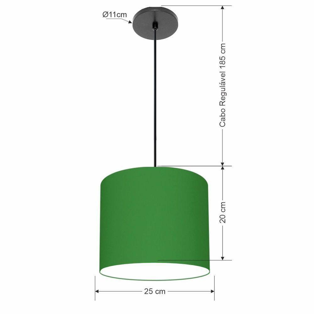 Lustre Luminária Pendente Vivare Free Lux Pe-4107pr Cúpula Em Tecido 25x20cm Verde-folha Canopla Preta E Fio Preto - 2