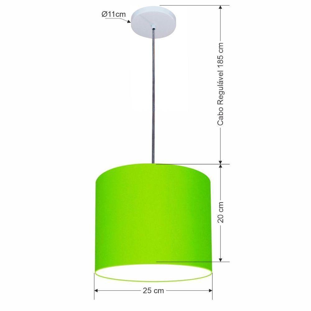 Lustre Luminária Pendente Vivare Free Lux Pe-4107br Cúpula Em Tecido 25x20cm Verde-limão Canopla Branca E Fio Cristal - 2