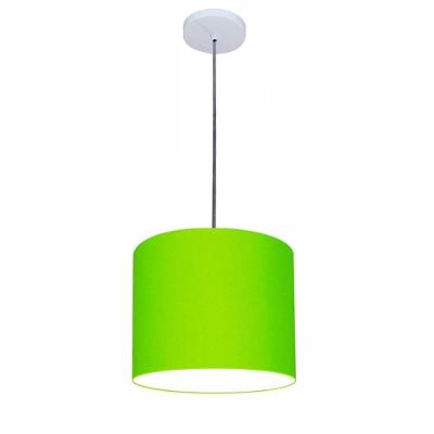 Lustre Luminária Pendente Vivare Free Lux Pe-4107br Cúpula Em Tecido 25x20cm Verde-limão Canopla Branca E Fio Cristal