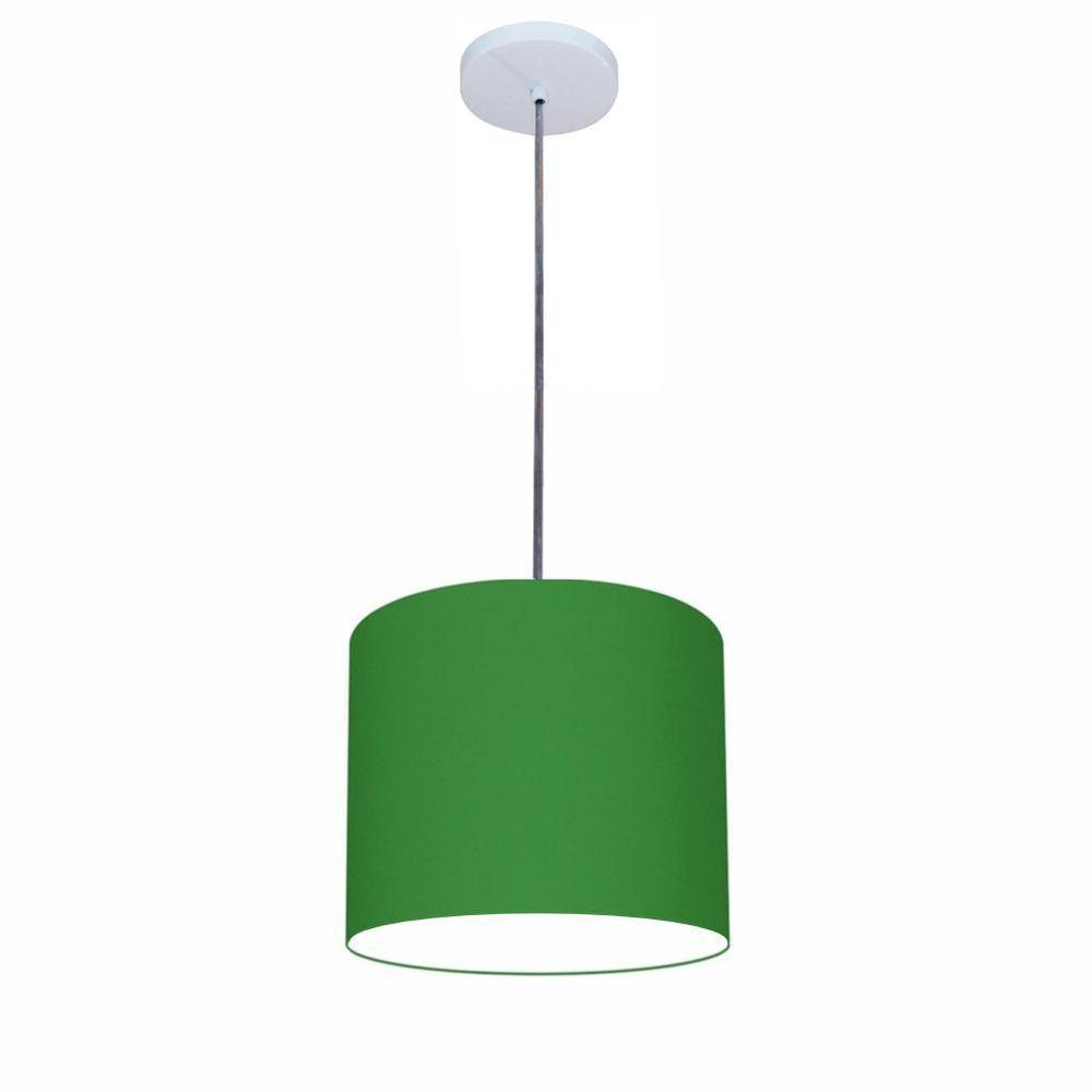 Lustre Luminária Pendente Vivare Free Lux Pe-4107br Cúpula Em Tecido 25x20cm Verde-folha Canopla Branca E Fio Cristal - 1