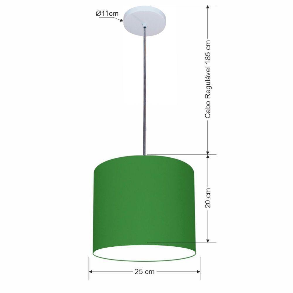 Lustre Luminária Pendente Vivare Free Lux Pe-4107br Cúpula Em Tecido 25x20cm Verde-folha Canopla Branca E Fio Cristal - 2