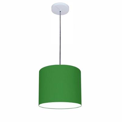 Lustre Luminária Pendente Vivare Free Lux Pe-4107br Cúpula Em Tecido 25x20cm Verde-folha Canopla Branca E Fio Cristal