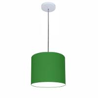 Lustre Luminária Pendente Vivare Free Lux Pe-4107br Cúpula Em Tecido 25x20cm Verde-folha Canopla Branca E Fio Cristal - 1