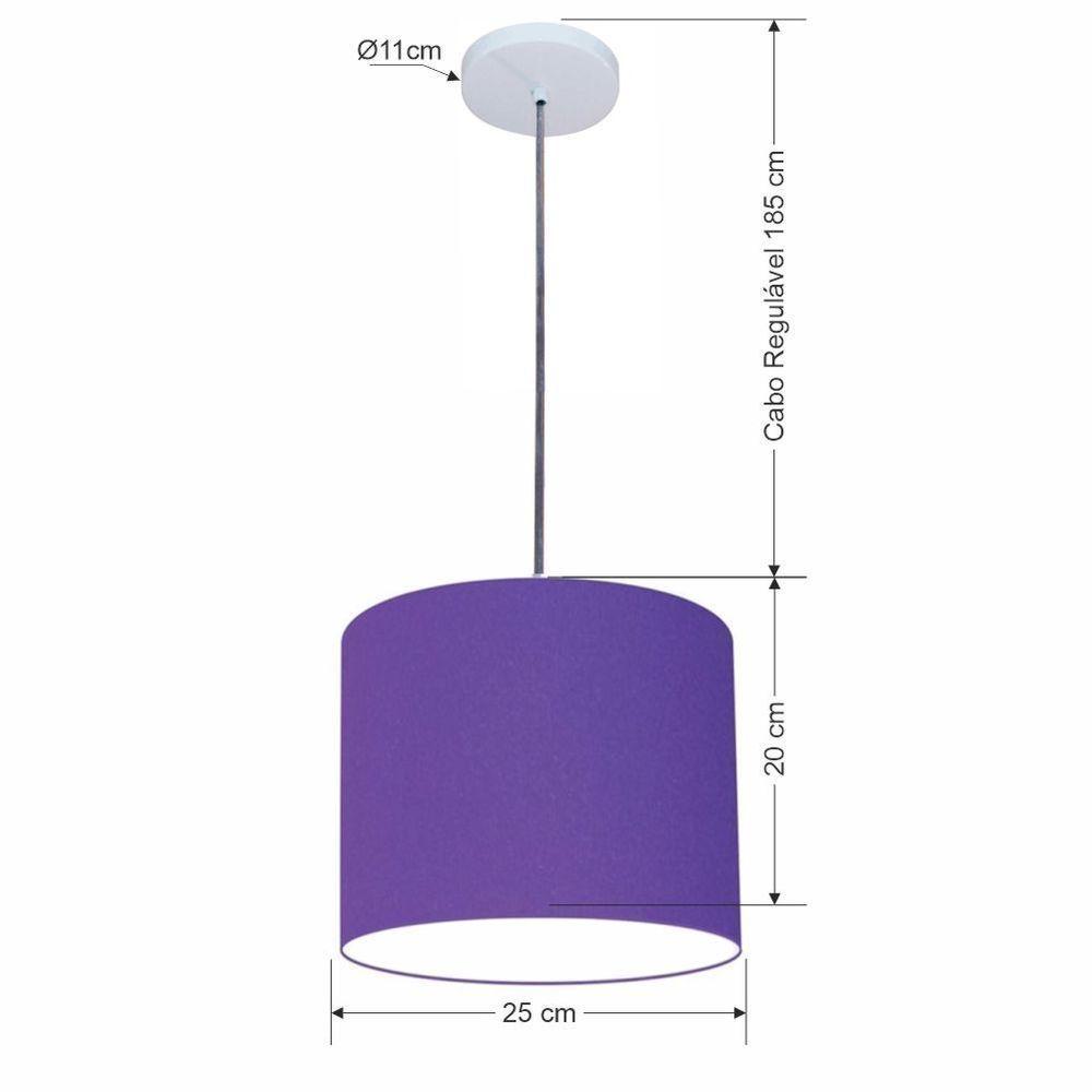 Lustre Luminária Pendente Vivare Free Lux Pe-4107br Cúpula Em Tecido 25x20cm Roxo Canopla Branca E Fio Cristal - 2