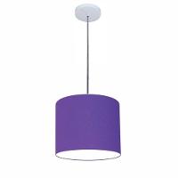 Lustre Luminária Pendente Vivare Free Lux Pe-4107br Cúpula Em Tecido 25x20cm Roxo Canopla Branca E Fio Cristal - 1