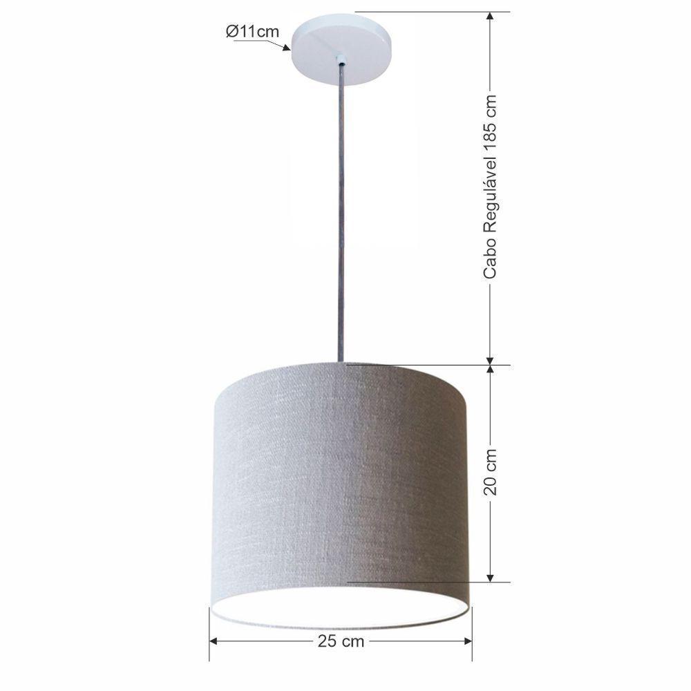 Lustre Luminária Pendente Vivare Free Lux Pe-4107br Cúpula Em Tecido 25x20cm Rustico-cinza Canopla Branca E Fio Cristal - 2