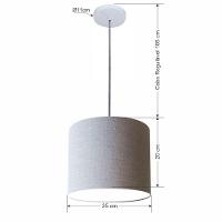 Lustre Luminária Pendente Vivare Free Lux Pe-4107br Cúpula Em Tecido 25x20cm Rustico-cinza Canopla Branca E Fio Cristal - 2
