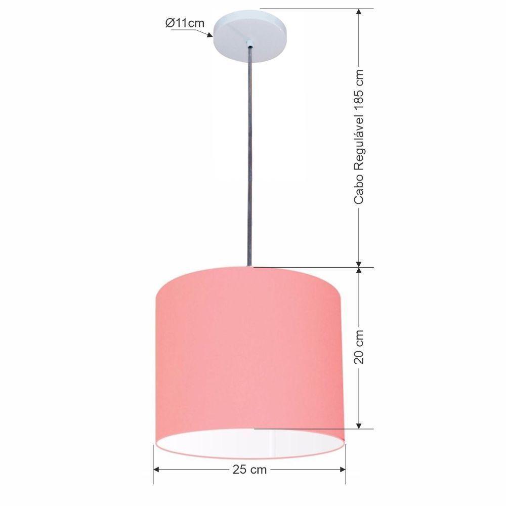 Lustre Luminária Pendente Vivare Free Lux Pe-4107br Cúpula Em Tecido 25x20cm Rosa-tela Canopla Branca E Fio Cristal - 2
