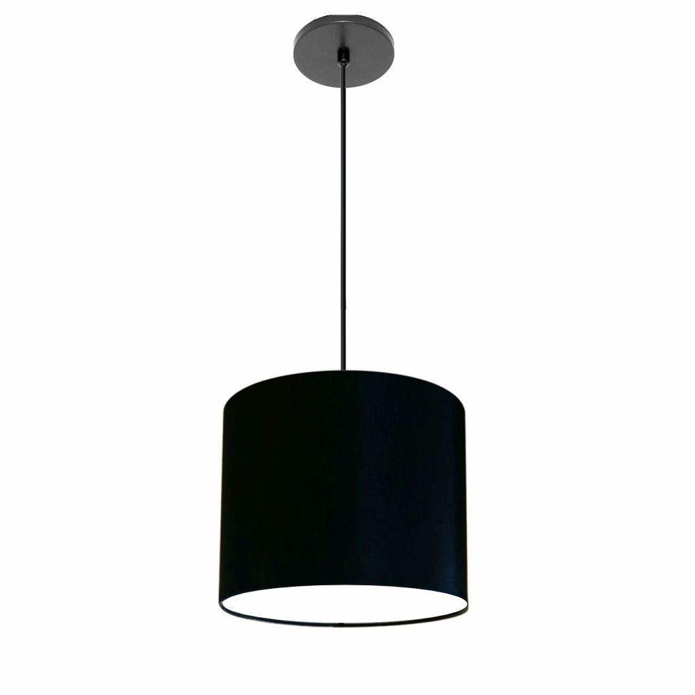 Lustre Luminária Pendente Vivare Free Lux Pe-4107pr Cúpula Em Tecido 25x20cm Preta Canopla Preta E Fio Preto - 1