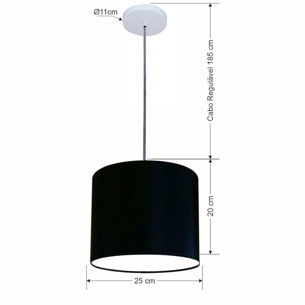 Lustre Luminária Pendente Vivare Free Lux Pe-4107br Cúpula Em Tecido 25x20cm Preta Canopla Branca E Fio Cristal - 2
