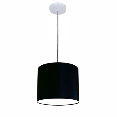 Lustre Luminária Pendente Vivare Free Lux Pe-4107br Cúpula Em Tecido 25x20cm Preta Canopla Branca E Fio Cristal
