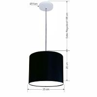 Lustre Luminária Pendente Vivare Free Lux Pe-4107br Cúpula Em Tecido 25x20cm Preta Canopla Branca E Fio Cristal - 2