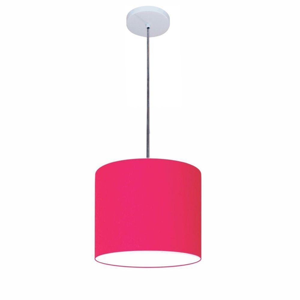 Lustre Luminária Pendente Vivare Free Lux Pe-4107br Cúpula Em Tecido 25x20cm Pink Canopla Branca E Fio Cristal - 1