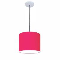 Lustre Luminária Pendente Vivare Free Lux Pe-4107br Cúpula Em Tecido 25x20cm Pink Canopla Branca E Fio Cristal - 1