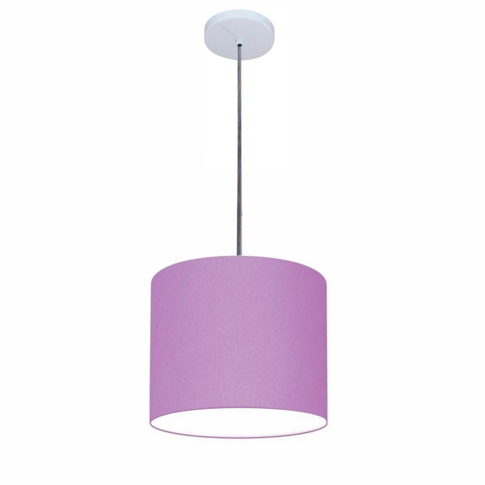 Lustre Luminária Pendente Vivare Free Lux Pe-4107br Cúpula Em Tecido 25x20cm Lilás Canopla Branca E Fio Cristal - 1