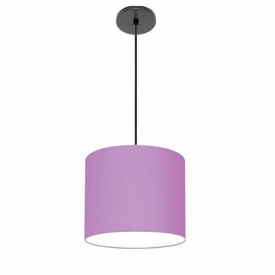 Lustre Luminária Pendente Vivare Free Lux Pe-4107pr Cúpula Em Tecido 25x20cm Lilás Canopla Preta E Fio Preto